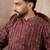 Men maroon silk blend printed mandarin collar straight kurta with trouser