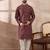 Men maroon silk blend printed mandarin collar straight kurta with trouser