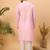 Men pink silk blend solid embroidered straight kurta
