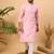 Men pink silk blend solid embroidered straight kurta