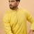Men yellow silk blend solid embroidered straight kurta