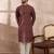 Men maroon silk blend printed mandarin collar straight kurta with trouser