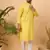 Men yellow silk blend solid embroidered straight kurta