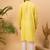 Men yellow silk blend solid embroidered straight kurta