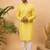 Men yellow silk blend solid embroidered straight kurta