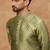 Men green silk blend solid woven design straight kurta