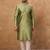 Men green silk blend solid woven design straight kurta