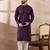 Men purple silk blend embroidered mandarin collar straight kurta with trouser