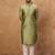 Men green silk blend solid woven design straight kurta