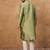 Men green silk blend solid woven design straight kurta