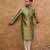 Men green silk blend solid woven design straight kurta