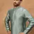 Men blue silk blend solid woven design straight kurta