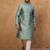 Men blue silk blend solid woven design straight kurta