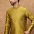 Men yellow silk blend solid woven design straight kurta