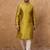 Men yellow silk blend solid woven design straight kurta