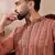 Men orange silk blend embroidered mandarin collar straight kurta with trouser