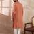 Men orange silk blend embroidered mandarin collar straight kurta with trouser
