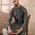 Men green silk blend printed mandarin collar straight kurta with trouser
