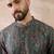 Men green silk blend printed mandarin collar straight kurta with trouser