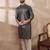 Men green silk blend printed mandarin collar straight kurta with trouser