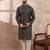 Men green silk blend printed mandarin collar straight kurta with trouser