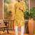 Men yellow cotton shibori embroidered straight kurta