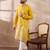 Men yellow silk blend embroidered mandarin collar straight kurta with trouser