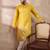 Men yellow silk blend embroidered mandarin collar straight kurta with trouser
