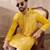 Men yellow silk blend embroidered mandarin collar straight kurta with trouser