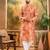 Men orange silk blend batik embroidered straight kurta