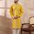 Men yellow silk blend embroidered mandarin collar straight kurta with trouser