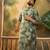 Men green silk blend batik embroidered straight kurta