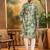 Men green silk blend batik embroidered straight kurta