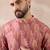 Men pink silk blend printed mandarin collar straight kurta with trouser