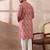 Men pink silk blend printed mandarin collar straight kurta with trouser
