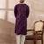 Men purple silk blend embroidered mandarin collar straight kurta with trouser