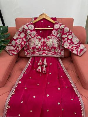 Pink jimmy choo silk with 3mm sequence embroidery work lace border with blouse 2