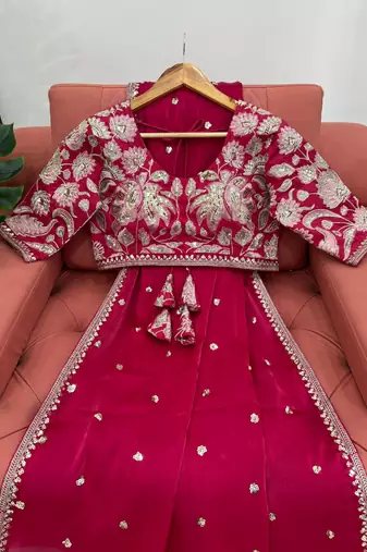 Pink jimmy choo silk with 3mm sequence embroidery work lace border with blouse