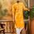 Men yellow silk blend batik embroidered straight kurta