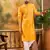 Men yellow silk blend batik embroidered straight kurta