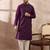 Men purple silk blend embroidered mandarin collar straight kurta with trouser