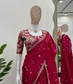 Pink jimmy choo silk with 3mm sequence embroidery work lace border with blouse