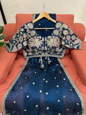 Blue jimmy choo silk with 3mm sequence embroidery work lace border with blouse 2