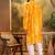 Men yellow silk blend batik embroidered straight kurta