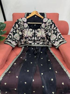Black jimmy choo silk with 3mm sequence embroidery work lace border with blouse 2