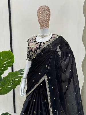 Black jimmy choo silk with 3mm sequence embroidery work lace border with blouse 1