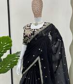 Black jimmy choo silk with 3mm sequence embroidery work lace border with blouse