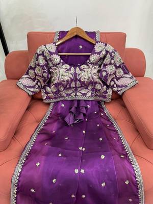 Wine jimmy choo silk with 3mm sequence embroidery work lace border with blouse 2