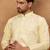 Men yellow silk blend solid embroidered straight kurta