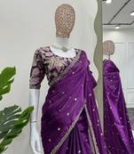 Wine jimmy choo silk with 3mm sequence embroidery work lace border with blouse